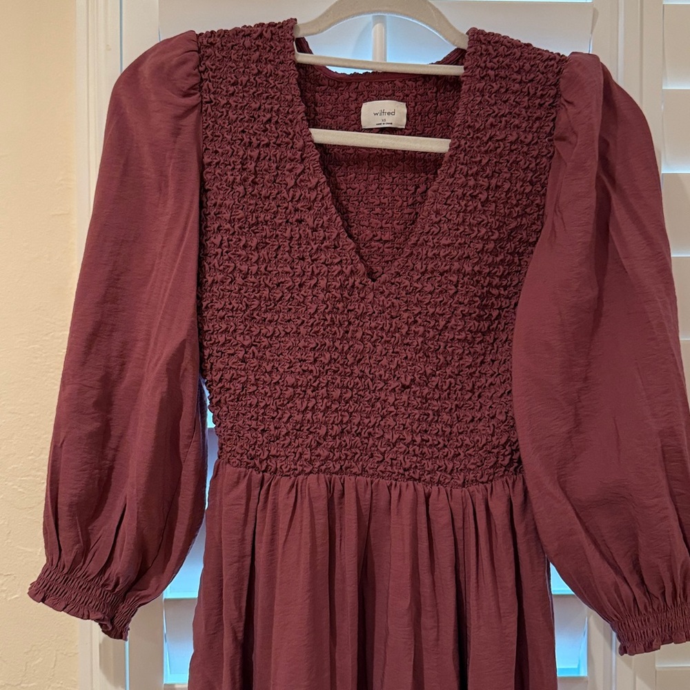 Aritzia Deep Burgundy Long Sleeve Dress